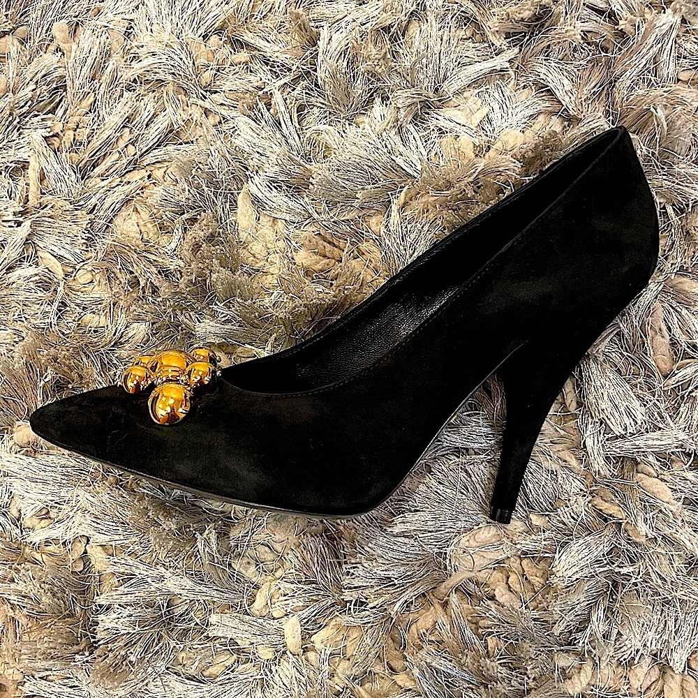 Prada Black suede 4” heel shoes with golden balls decor, size 38.5 - Picture 5 of 14